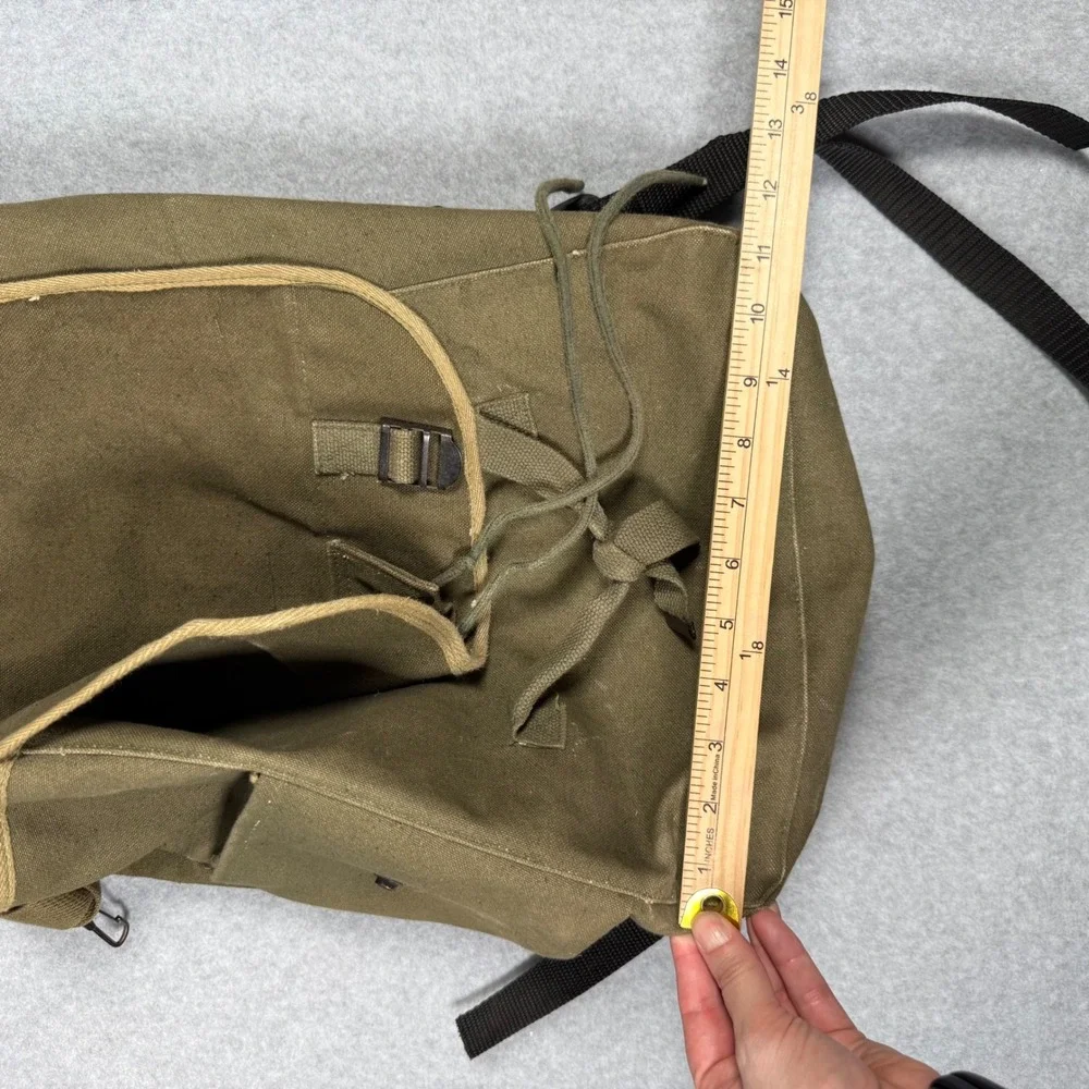 Vintage 80s 90s Military Style Canvas Rucksack Olive Drab Green Backpack Utility